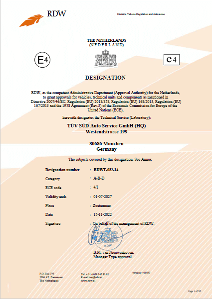 TüV南德已成為RDW指定的UN-R155與UN-R156技術服務機構